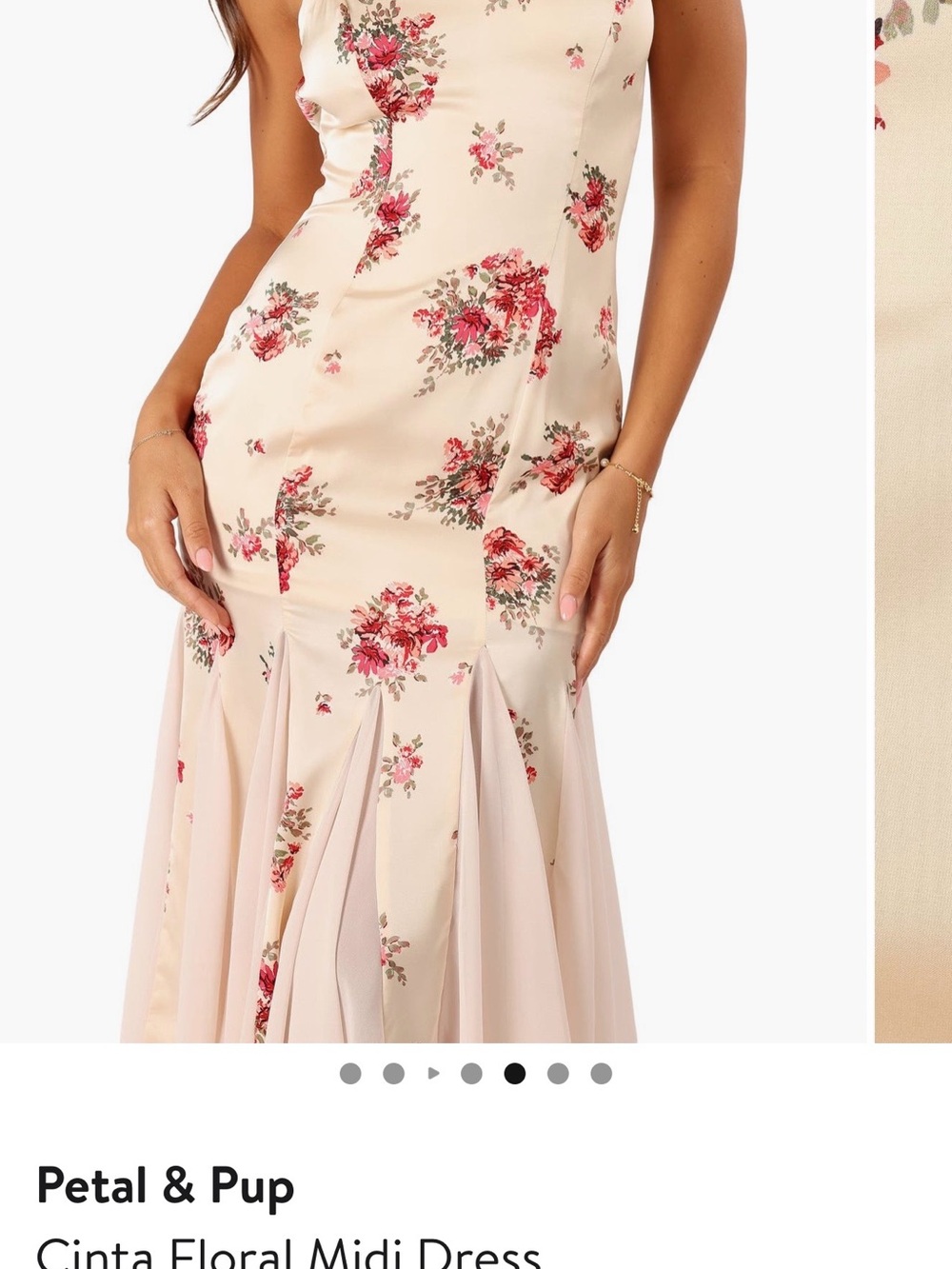 Petal & Pup Cream Midi Dress with Pink Floral Print